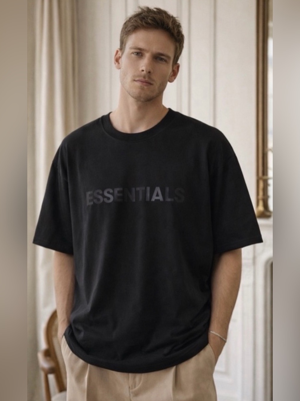 Fear of God Men's Black ESSENTIALS Logo Short Sleeve Tee NWOT
